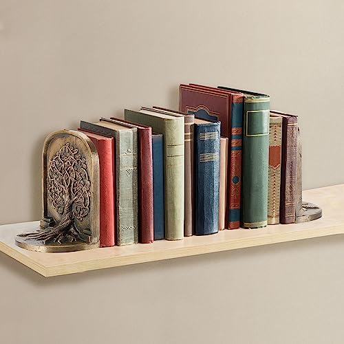 CRAFTSMAN ROAD Tree of Life Bookends, Antique Brass, 2 Decorative Bookends for Shelves or Bookcase, Cast Iron, Non-Skid Heavy Bookends, Home Décor Gift - Image 2