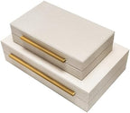 Sagala Set of 2 Beige Shagreen Decorative Boxes With Gold Metal Handles, Faux Leather Jewelry Boxes Modern Storage Boxes Photo Boxes Memory Boxes Home Organizer (Beige-Gold Handle) - Image 4