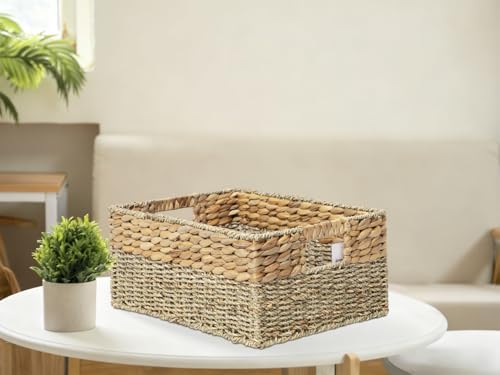 YAHUAN Natural Water Hyacinth & Seagrass Woven Storage Baskets – Wicker Storage Basket Organizer Bins with Handles for Home & Office Pantry Shelf (Medium) - Image 6