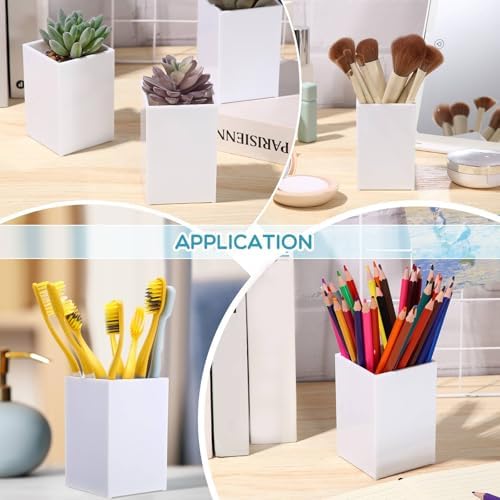 Crtiin 20 Pcs Acrylic Pen Holder Pencil Cup Desk Organizer, White - Image 3