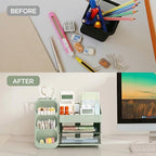 HBlife Desk Organizer with Pen Pencil Holder for Desk, Pen Organizer with 2 Drawers, Desk Organizers and Accessories with 4 Compartments, Desktop Storage for Office Home School Art Supplies, Green - Image 6