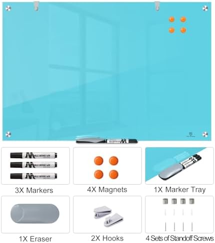 TSJ OFFICE White Board for Wall - 36" x 24" Blue Glass Board 3 X 2 FT - Image 4