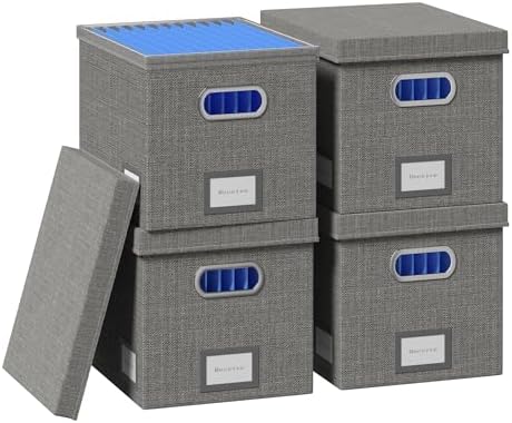 File Box with Lid, Grey, 13.2 * 10.1 * 10.1in (4Pack) by FileOrganizerBoxeswithLid