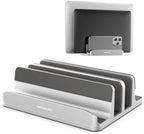 AboveTEK Vertical Laptop Stand, 3 Slots Aluminum Desk Laptop Holder & Laptop Docking Station Stand for MacBook, Tablet, Phone - Universal Fit (Up to 17.3") - Heavy Duty Polished, Anti Slide - Silver by AboveTEK