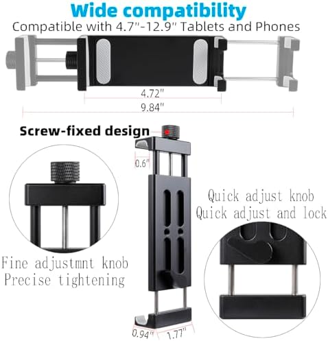 Aluminum Tablet Holder for Mic Stand, Side Mount for All iPad, 360 Rotatable With Super Clamp Compatible for iPad Pro 12.9, Air, Mini, Galaxy Tabs, 4.7-15" Tablets - Image 5