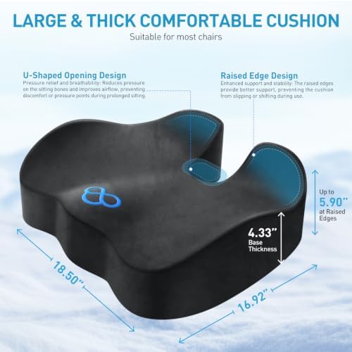 BlissTrends Extra Thick Seat Cushion for Office Chair & Car Seat, Grey - Image 2