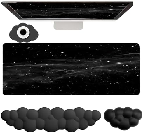 Cloud Mouse Pad Keyboard Wrist Rest 4PCS Extended Large Galaxy Desk Mat Pad Set Memory Foam Non-Slip Cute Ergonomic Gaming Mouse Pad Wrist Support for Computer Laptop Home Office Black by WFCYGL