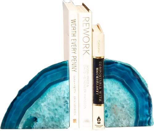Agate Geode Bookends Heavy Duty Teal Crystal Stone Book Holders Decorative - Image 3