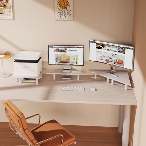 2 Pack White Corner Monitor Stand, Triangle/Square Adjustable Height Riser, 27-inch Universal Desktop Shelf for Computer, Laptop, PC, iMac, Printer (White) - Image 2