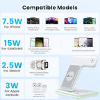 WAITIEE Foldable Wireless Charger for iPhone 17 16 15 14 13 12 11 X 8, 3 in 1 Charging Station for Apple Watch & for AirPods(White) - Image 3