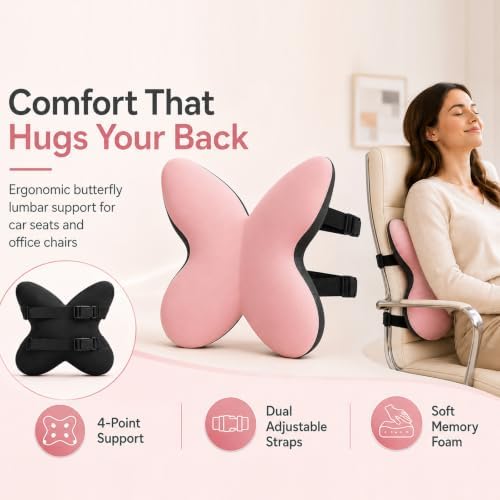 Memory Foam Lumbar Support Pillow,Back Support for Office Chair,Back Pillow for Chair,Ergonomic Lower Back Cushion for Desk Chair,Computer Chair,Gaming Chair and Car Seat,Washable Cover(Pink) - Image 4