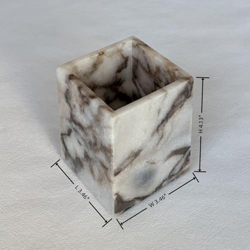 Natural Marble Stone Square Storage Container Empty Vessel Holder Cup for Candle/Pens/Sundries items (White Elephant Marble) - Image 2