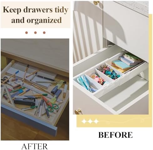 Expandable Deep Drawer Organizer Bins for Desk, White, 2 Pcs - Image 4
