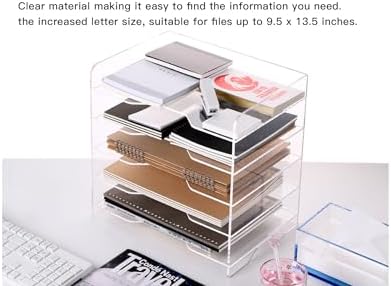 HeZone Acrylic Paper Letter Tray Organizer, 5 Tiers, Transparent, Modern, Rectangular, Stackable, Office - Image 3