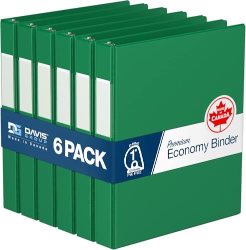 Premium Economy 3-Ring Binder, Spine Label, 1" Round Rings, Green, 6 Pack by DAVISGROUP