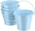 PATIKIL 4.7 Inch Colored Metal Buckets, 4 Pack Pencil Holder Buckets Round Metal Planter Pails Container with Handles for Classroom Crafts, Light Blue by PATIKIL