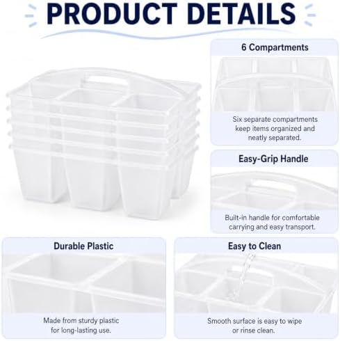 gisgfim 6 Pack Plastic Classroom Caddy with 6-Compartments Plastic Storage Caddies with Handle 6 Compartments Table Caddy Organizer Versatile Table Caddies for Classroom Office Storage, Clear Color - Image 3