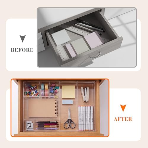 Briwooody Clear Acrylic Drawer Organizer Expandable,11 Compartments,Small - Image 3