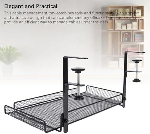 Under Desk Basket Clamp On Desk Shelf Clamp On Storage Rack Under Desk Organizer Under Desk Wire Organizer Under Desk Storage Shelf (Black) - Image 4