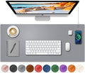 Desk Mat with Wireless Charging, Grey Mouse Pad with Wireless Charger, Desk Pad Matt for Desktop, Mousepad Gaming Large Mouse Pad, Leather Compute for Keyboard and Mouse, 32" x 16" by HopeLum