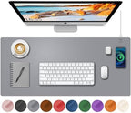 Desk Mat with Wireless Charging, Grey Mouse Pad with Wireless Charger, Desk Pad Matt for Desktop, Mousepad Gaming Large Mouse Pad, Leather Compute for Keyboard and Mouse, 32" x 16" by HopeLum