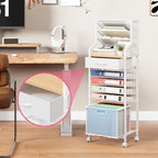 SWTYMIKI 10-Tier Rolling File Cart - Mesh Paper Organizer with Drawer and Hanging File Folders on Lockable Wheels, Rolling File Cabinet for Office Organization, Storage in Home, Studio, School, White - Image 4