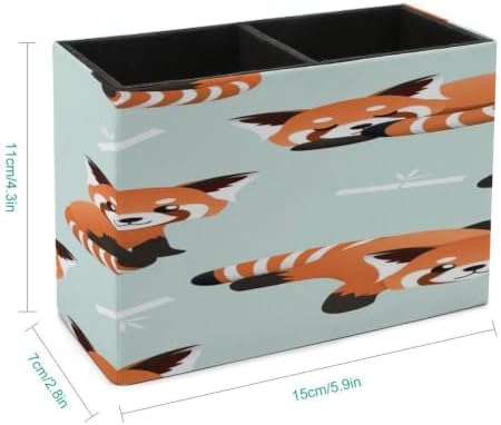 PU Leather Multi-Compartment Pen Holder Desktop Organizer Pencil Cup Storage Caddy for Office Home Supplies Happy Cute Red Panda Bamboo Asia Bear Art - Image 2