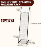 Floor Standing Magazine Holder with 5 Pockets, Journals, Brochure & Literature Display Holder for Trade Shows, Exhibitions, Office, and Shopping Malls, Black - Image 2