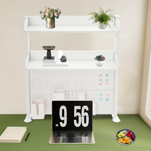 Pegboard Clamp-On Desk Bookshelf, White Desk Organizer Shelf with Adjustable Shelf & Hooks - 44 lbs Capacity, Modern Pegboard Table Display Stand for Office Home Gaming Children's Room, Easy Assemble - Image 7