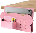 Under Desk Laptop Holder, No Drill Table Side Storage Organizer, Cute Pink Panda Clamp On Desktop Shelf Steel Table Hanging Mount File Tray, Desk Accessories & Workspace Organizers (Pink Panda) by Cyrabota