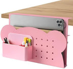 Under Desk Laptop Holder, No Drill Table Side Storage Organizer, Cute Pink Panda Clamp On Desktop Shelf Steel Table Hanging Mount File Tray, Desk Accessories & Workspace Organizers (Pink Panda) by Cyrabota