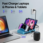 300W Charging Station for Multiple Devices, 8 Port Multi USB C Fast Charger Station Dock for MacBook iPhone 16/15/14/13/12 Samsung Pixel Series iPad, Blue (6 Mixed Short Cables Included) - Image 2