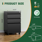 Letaya 3 Drawer Mobile File Cabinet with Lock,Under Desk Metal Filing Cabinets for Home Office Organizer Letters/Legal/A4((Fully Assembled-Black) (Pack of 2) - Image 2