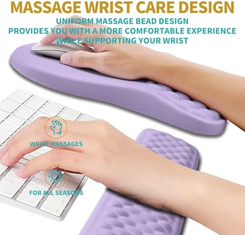 Hokafenle 2 in 1 Ergonomic Mouse Pad Wrist Support & Wrist Rest for Computer Keyboard Set, with Relieve Carpal Tunnel Pain Massage Bulge and Full Memory Gel Design (2In1 Set, Lavender) - Image 4