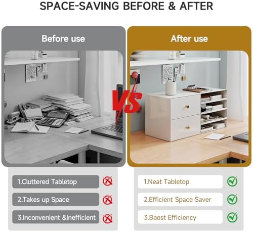 Metal Desktop Organizer with 2 Drawers, White Countertop Stationary Organizer, Desk Top A4 Filing Document Storage Drawer for Office Home, Vanity, Garage, Craftroom, No Assembly Required (White) - Image 3