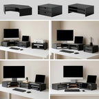 Fenge Dual Monitor Stand, Corner Desk Shelf with Drawer & Slide-Out Tray - Image 4