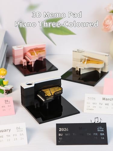 3D Memo Pad, 3D Calendar 2027, Time Piece Calendar, Tear-Off Calendars 2027, 3D Paper Carving Art Memo Pad, Art Carving Sticky Notes for Office Home Gifts Ornaments (Piano - White) - Image 5