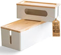 NATURE SUPPLIES Set of 2, Wood Cable Management Boxes, Large and Medium Cord Organizer to Hide Wires and Power Strips for TV, Desk, Computer, Router, Cable Storage and Home Office Organization, White by NATURESUPPLIES