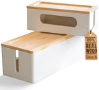 NATURE SUPPLIES Set of 2, Wood Cable Management Boxes, Large and Medium Cord Organizer to Hide Wires and Power Strips for TV, Desk, Computer, Router, Cable Storage and Home Office Organization, White by NATURESUPPLIES