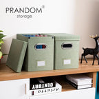 PRANDOM File Organizer Box - Set of 2 Collapsible Decorative Linen Filing Storage Hanging File Folders with Lids Office Cabinet Letter Size Green (14x9.3x10.8 inch) - Image 2