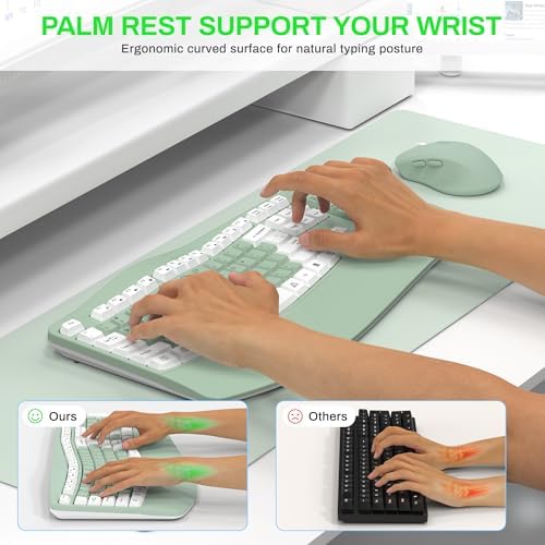 Wireless Keyboard and Mouse Combo,2.4G Ergonomic Wave Keys(Avocado Green-A) - Image 3