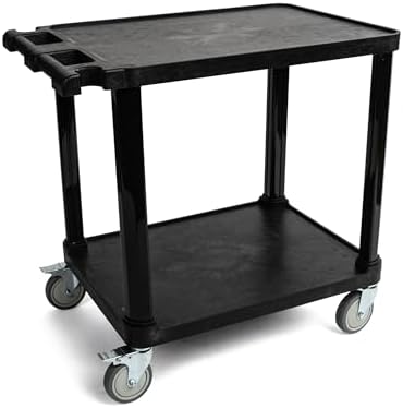 Pearington 2-Tier Compact Multi-Purpose Plastic Utility Cart with Lockable Wheels up to 150lbs, Black by Pearington