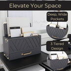 BLU MONACO | Grey Three-Tier Desktop Mail Organizer with Gold Label Holders & Drawer | Stylish Mail Holder and Countertop Document Storage for Home or Office - Image 3
