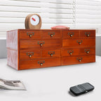 4 Pcs Vintage Desktop Organizer Set, Wooden 3 Drawer Storage Cabinets with Metal Handles & Label Slots, Stackable Apothecary Chest for Office, Herb, Tea, Jewelry and Stationery Organization (Brown) - Image 4