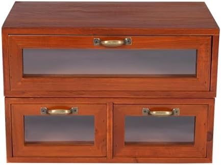 Xuthusman Wooden Desktop Display Cabinet,3-Drawer Vintage Desktop Organizing Cabinet Desktop Storage Box with Acrylic Clear Doors Stackable Tabletop Organizer for Office Dresser (Brown) - Image 4