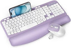 Wireless Keyboard and Mouse Combo, Full-Sized Ergonomic Wave Keys Keyboard with Memory Foam Wrist Rest & Phone Holder, 2.4G Quiet Keyboard Mouse Work Setup for PC Laptop, Office or Home (Purple) by Unknown