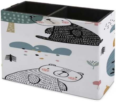 PU Leather Multi-Compartment Pen Holder Desktop Organizer Pencil Cup Storage Caddy for Office Home Supplies Woodland Cute Bear Hedgehog Owl Fox And Hand Drawn - Image 7