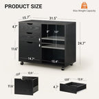 DEVAISE 3 Drawer Wood File Cabinet, Rolling Filing Cabinet with Open Storage Shelf, Printer Stand for Home Office Storage and Organization, Fits Letter/A4 Files (Black, Recessed Pull) - Image 3