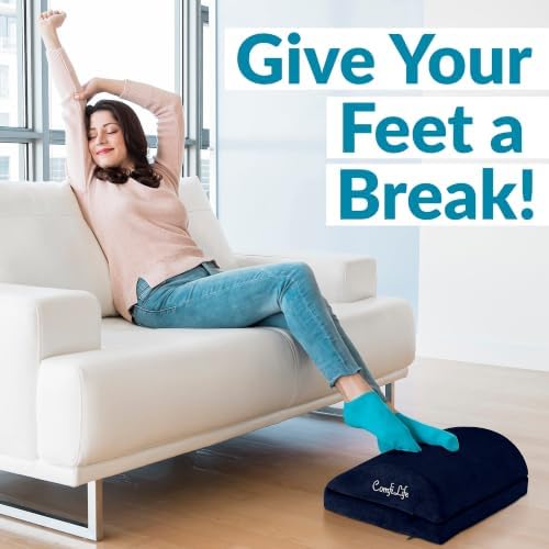 ComfiLife Foot Rest for Under Desk at Work – Adjustable Desk FootRest for Office Chair, Gaming Accessories – Ergonomic Teardrop Design for Back, Hip & Leg Pain Relief – 100% Memory Foam (Navy) - Image 7