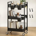 Nunsino 3 Tier Rolling Cart,Utility Cart with Locking Wheels, Hanging Cups & Hooks, Heavy Duty Metal Storage Organizer Cart for Kitchen,Office, Bathroom,Craft Room,Black by Nunsino
